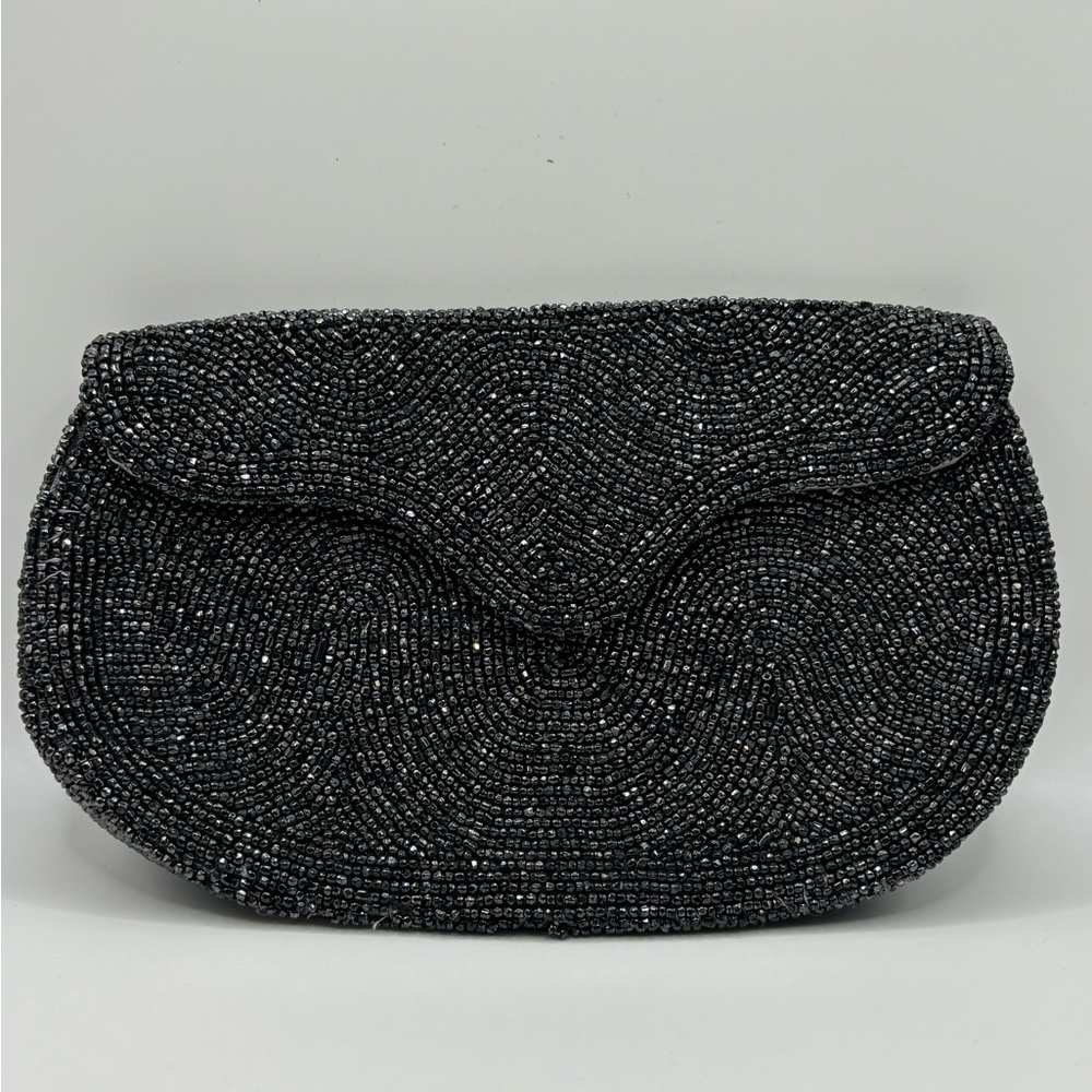 VINTAGE Handmade, hand beaded, black clutch. Made in Belgium, by Walborg